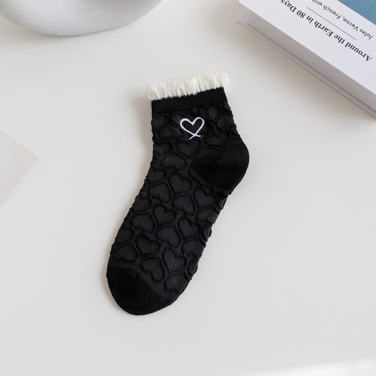 Set 5 tất nữ cổ thấp viền ren Họa Tiết Trái Tim Phong Cách Hàn Quốc Dễ Thương #MC29