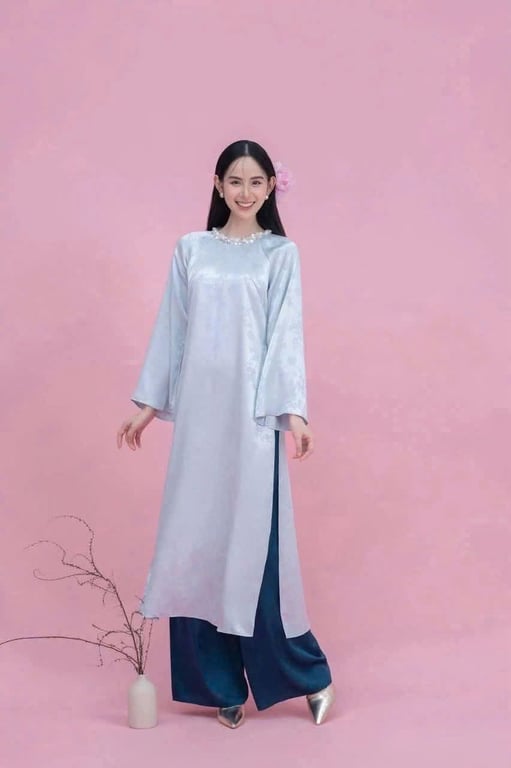 AD gấm trúc hỷ cổ tròn - xanh biển S/M/L/XL/XXL