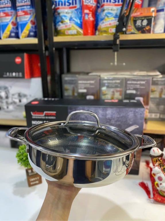 Chảo Blackcube inox 3 lớp đáy từ nắp kính chống dính Kims Cook 26cm