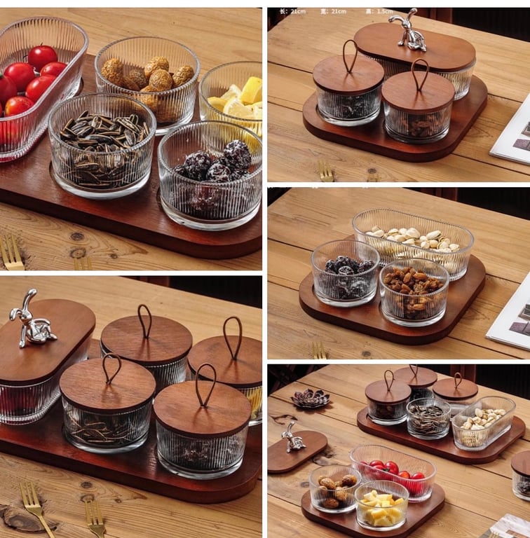 Set_hũ_đựng hạt kèm khay gỗ vintage nắp thỏ siêu xinh