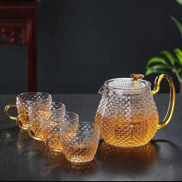 Bộ 4 cốc kèm bình pha trà thuỷ tinh kim cương