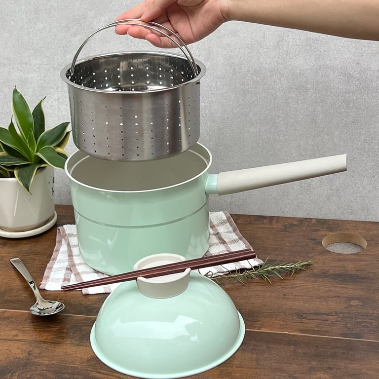 Bộ nồi nhôm đúc kèm xửng hấp Kaiyo màu xanh mint