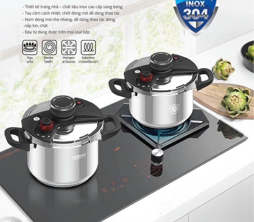 NỒI ÁP SUẤT INOX 304 ĐÁY TỪ  KORENO 5L