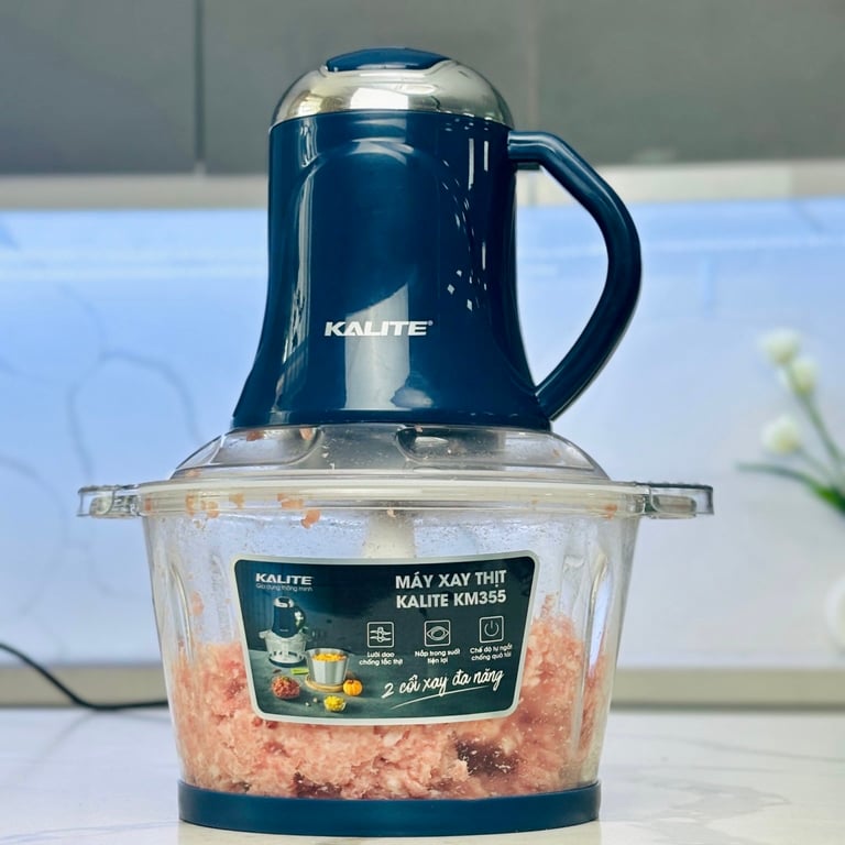 máy xay thịt 2 cối: 1 thuỷ tinh - 1 inox304 Kalite KM355