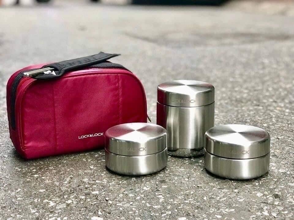hộp cơm giữ nhiệt inox 304 kèm đũa và túi giữ nhiệt Lock&Lock LHC8015