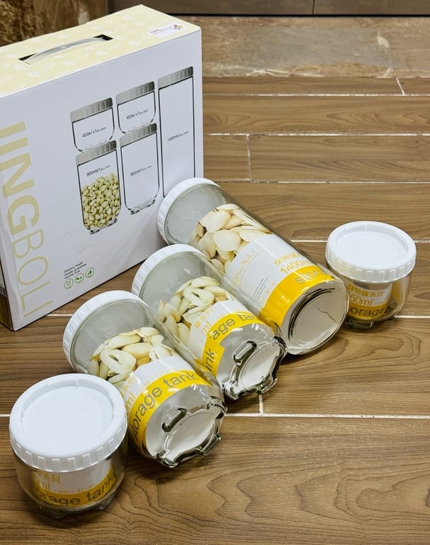 SÉT 5 HỘP ĐỰNG THỰC PHẨM BẰNG THUỶ TINH JINGBOLI SIÊU SỊN