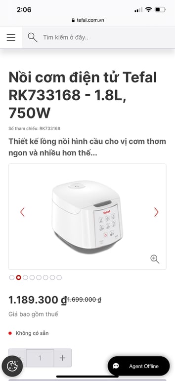 Nồi cơm điện tử Tefal RK733168 1.8l