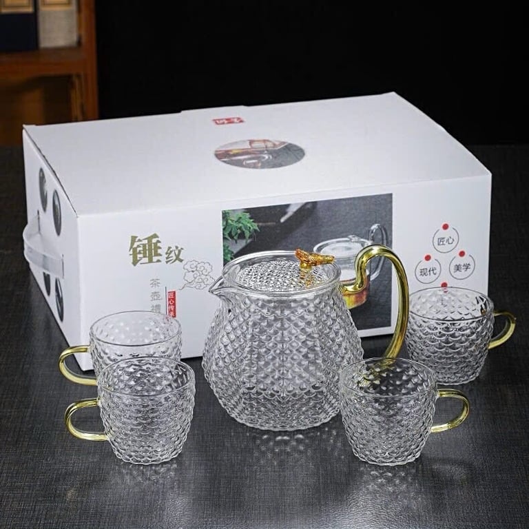 Bộ 4 cốc kèm bình pha trà thuỷ tinh kim cương