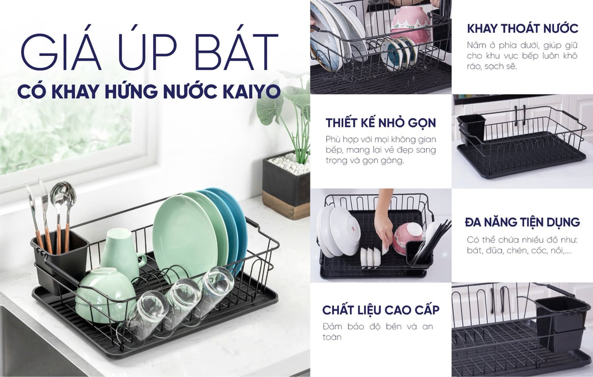 Giá đựng chén bát 1 tầng có khay hứng Kaiyo
