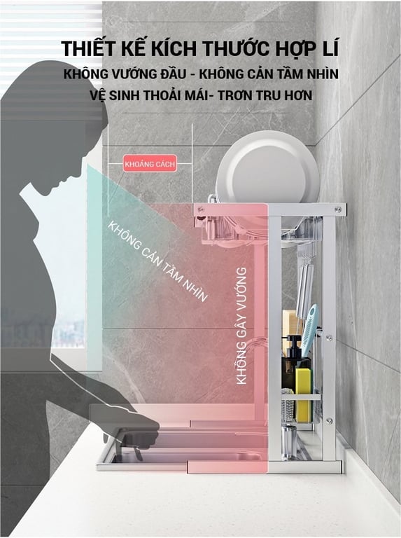 Kệ chén bát inox 304 để trên bồn rửa GI-HOME KC18 (cao 45cm)