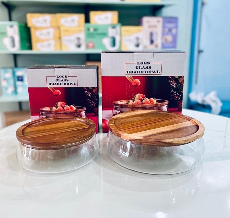 Âu thuỷ tinh nắp gỗ cao cấp phong cách Bắc Âu 1000ml