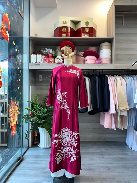 Áo dài sui hồng đậm - size 2XL