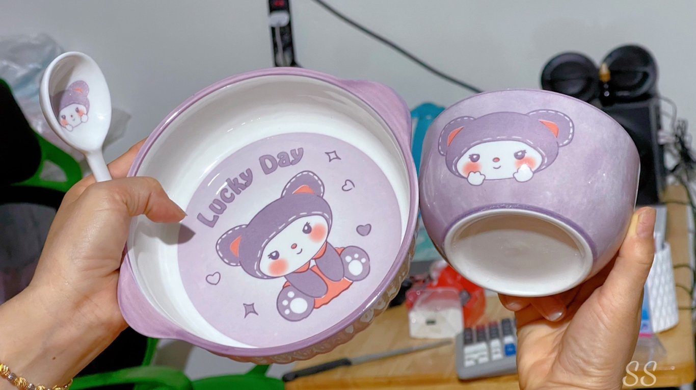 Set Bát Sứ Kèm Thìa Hình Gấu Cute