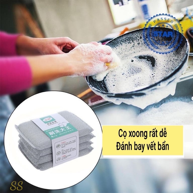 Set 4 miếng bọt biển bọc giẻ bạc kim loại
