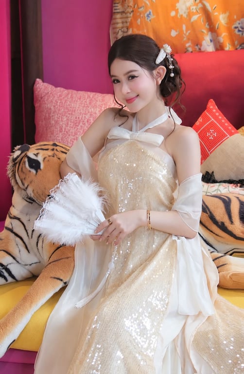 AD yếm kim sa nơ kem S/M