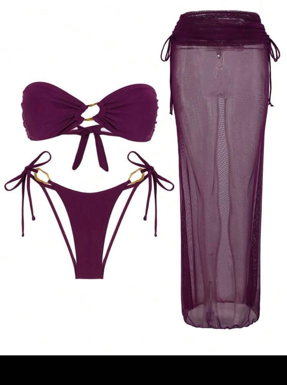 Bikini tím choàng váy