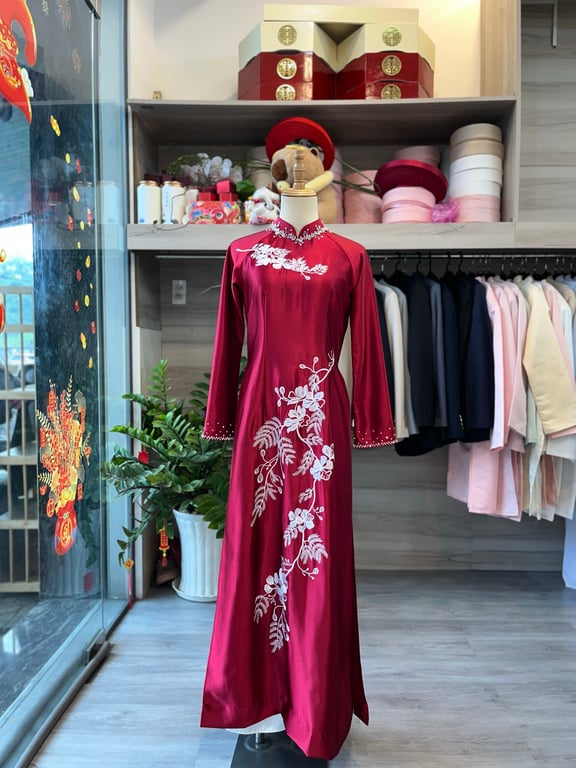 Áo dài sui đỏ đô - size XL