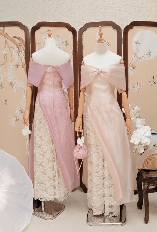 AD trễ vai nơ hồng lót ren S/M/L