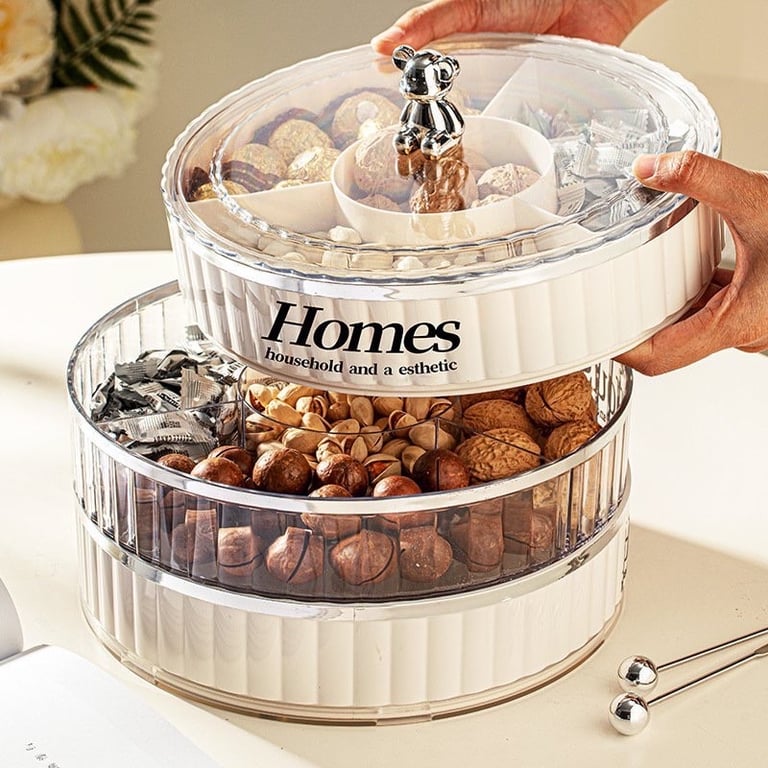 KHAY ĐỰNG MỨT, BÁNH KẸO 2 TẦNG 360 ĐỘ NÚM GẤU