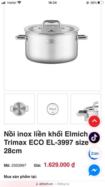 Nồi inox liền khối Elmich Trimax ECO EL-3997 size 28cm