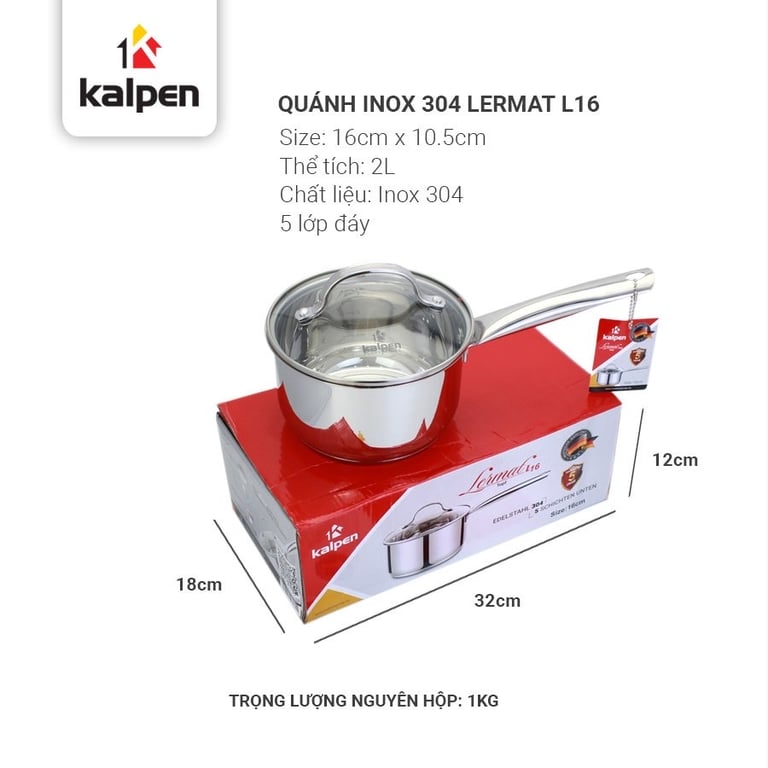 QUÁNH INOX 304 CAO CẤP KALPEN LERMAT L16 SIZE 16CM