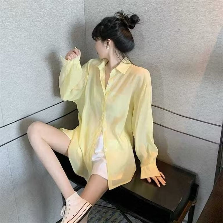 Sơ mi nữ đi chơi đi biển khoác ngoài trơn basic buộc nơ sau
