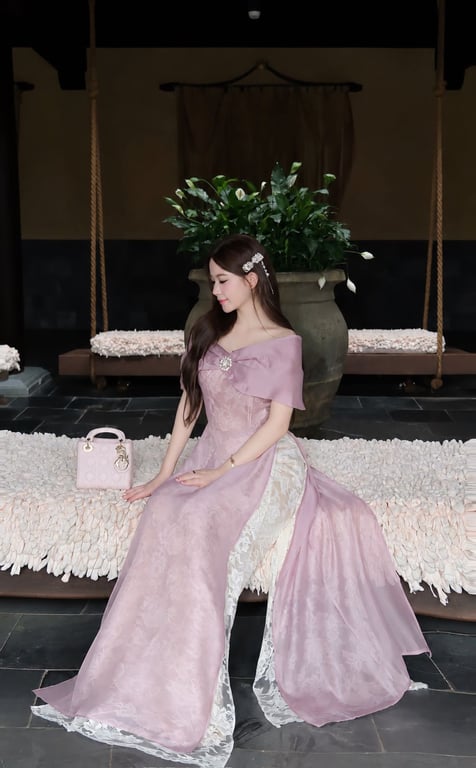 AD trễ vai nơ hồng lót ren S/M/L