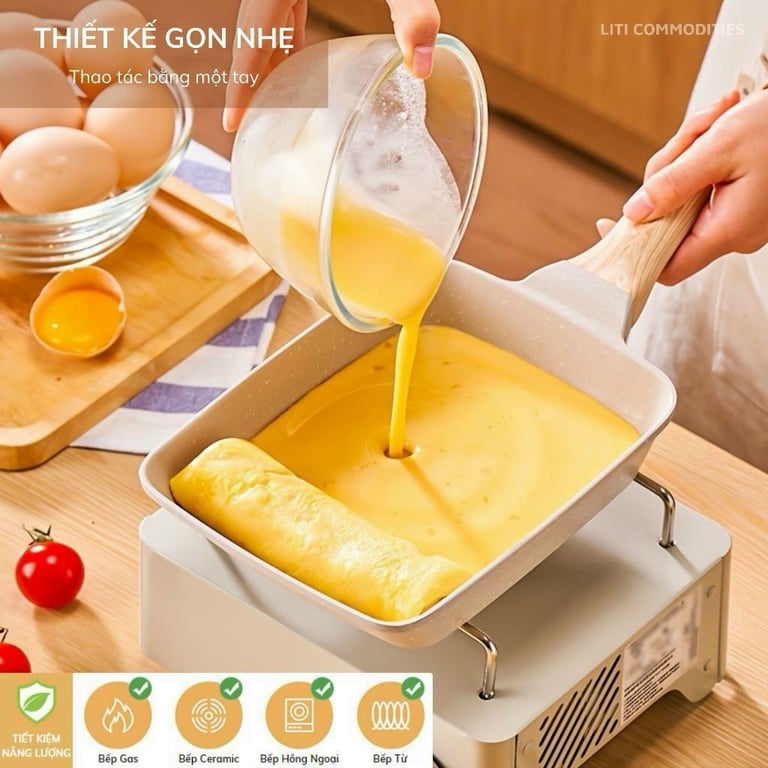 Chảo chống dính chữ nhật làm bánh, làm đồ ăn sáng đa năng.