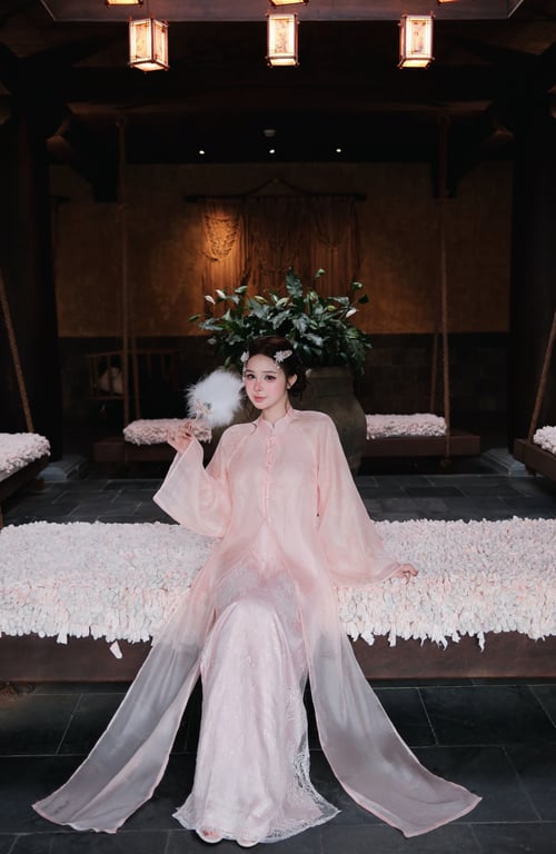 AD ren + choàng voan tơ hồng cam S/M