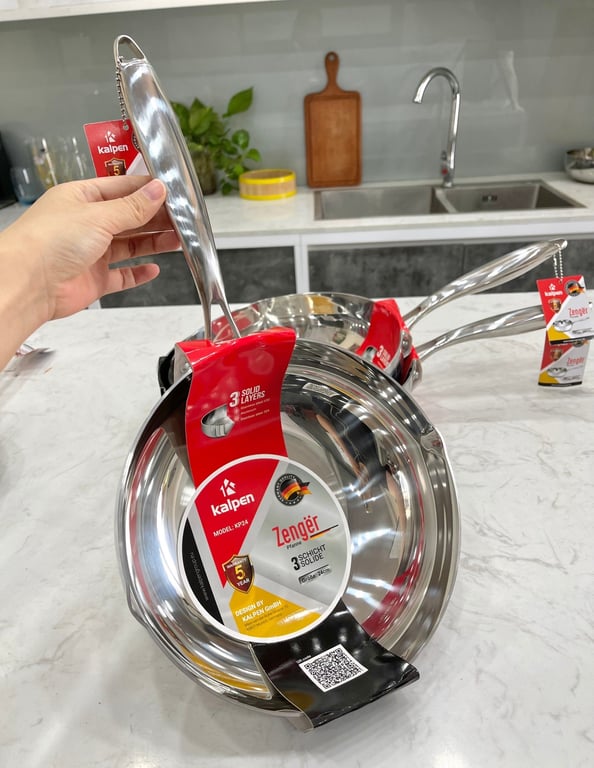 CHẢO INOX ĐÚC LIỀN KHỐI CÓ MIỆNG RÓT KALPEN ZENGER size 20CM 24CM 26CM 28CM