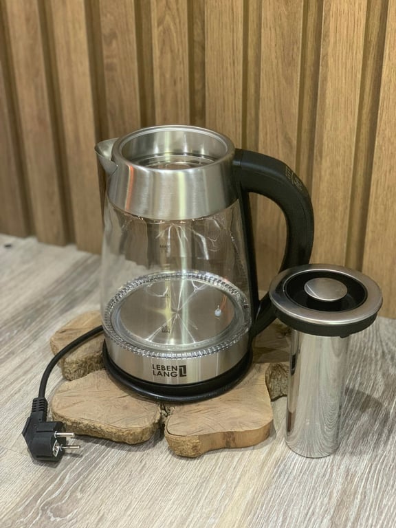 Ấm siêu tốc thuỷ tinh kèm lõi lọc trà inox + chức năng điều chỉnh nhiệt độ Lebenlang Đức 1.7L