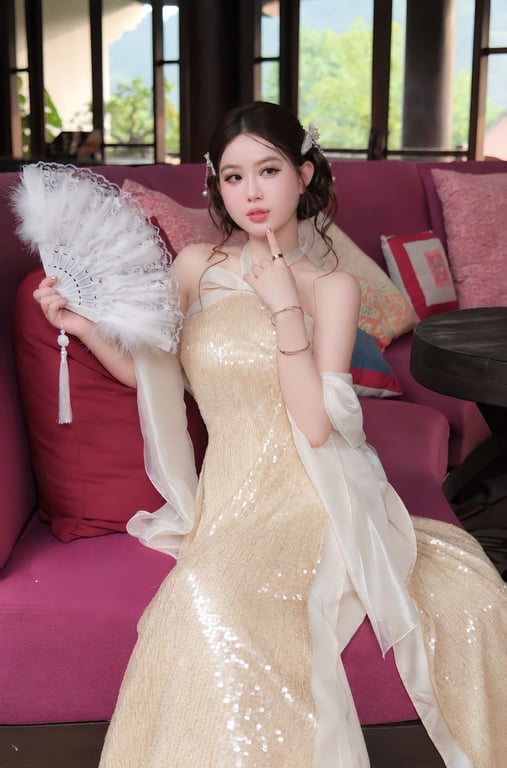 AD yếm kim sa nơ kem S/M