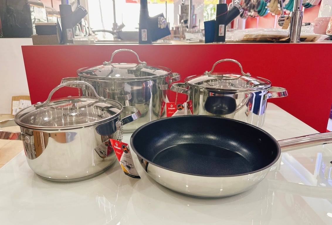 BỘ NỒI CHẢO INOX 304 CAO CẤP 5 ĐÁY KALPEN LERMAT L2