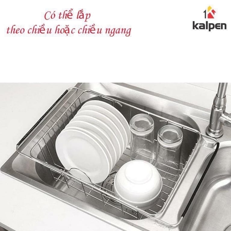 Giá inox 304 Kalpen đặt ngang bồn rửa bát