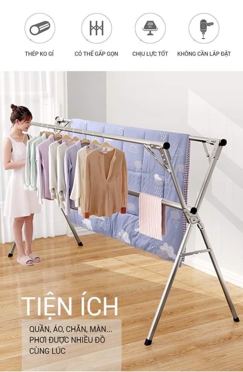 GIÀN PHƠI ĐỒ THÔNG MINH GẤP GỌN INOX 304