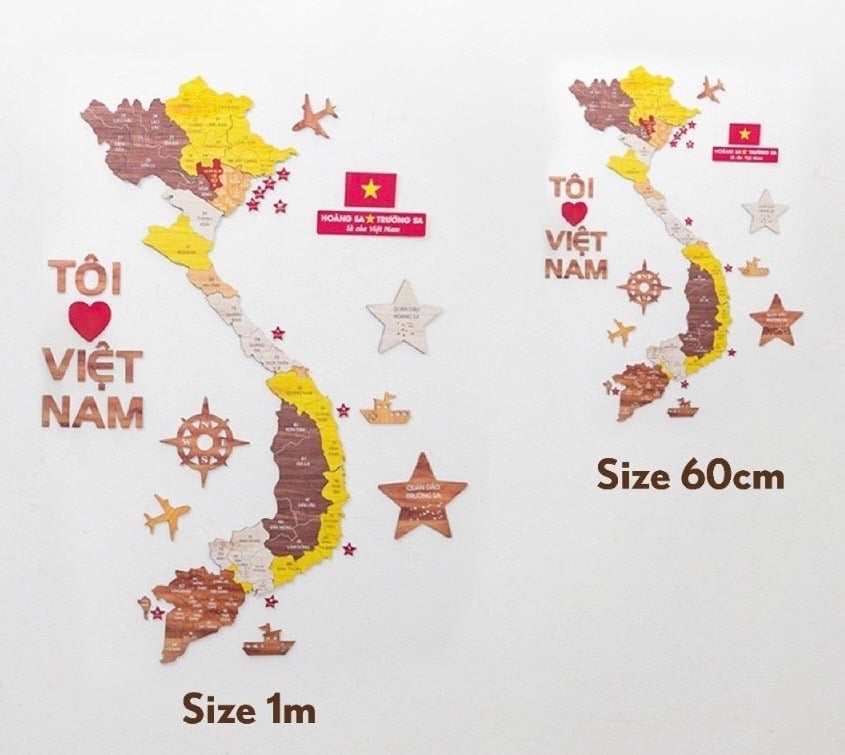 Bản đồ Việt Nam dán tường bằng gỗ