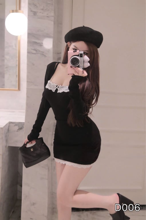 D006-set váy len body đen