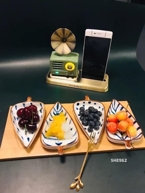 SET ĐĨA LÁ KÈM KHAY GỖ DECOR