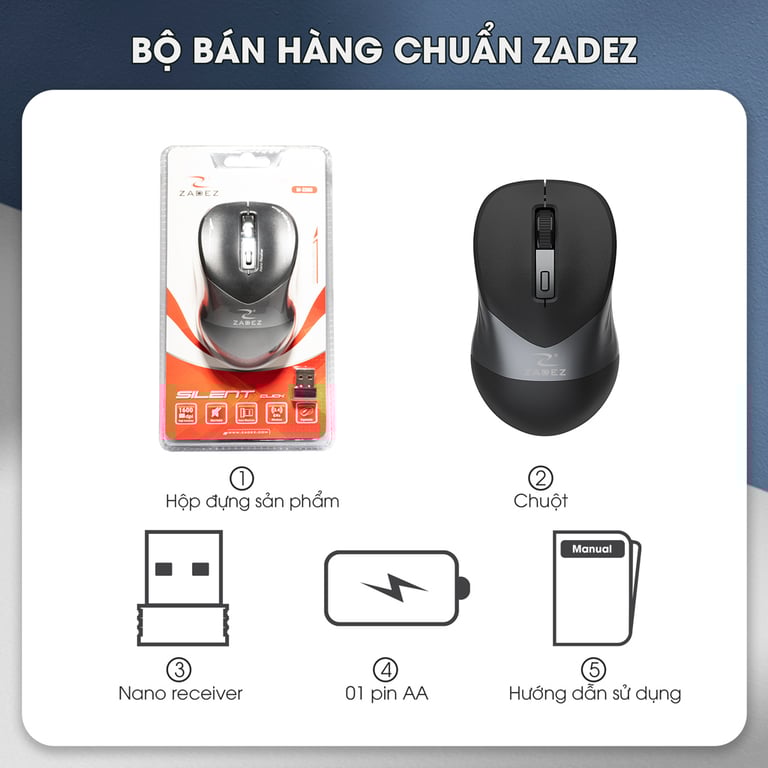 Chuột Không Dây Zadez M-326G - Màu Xám