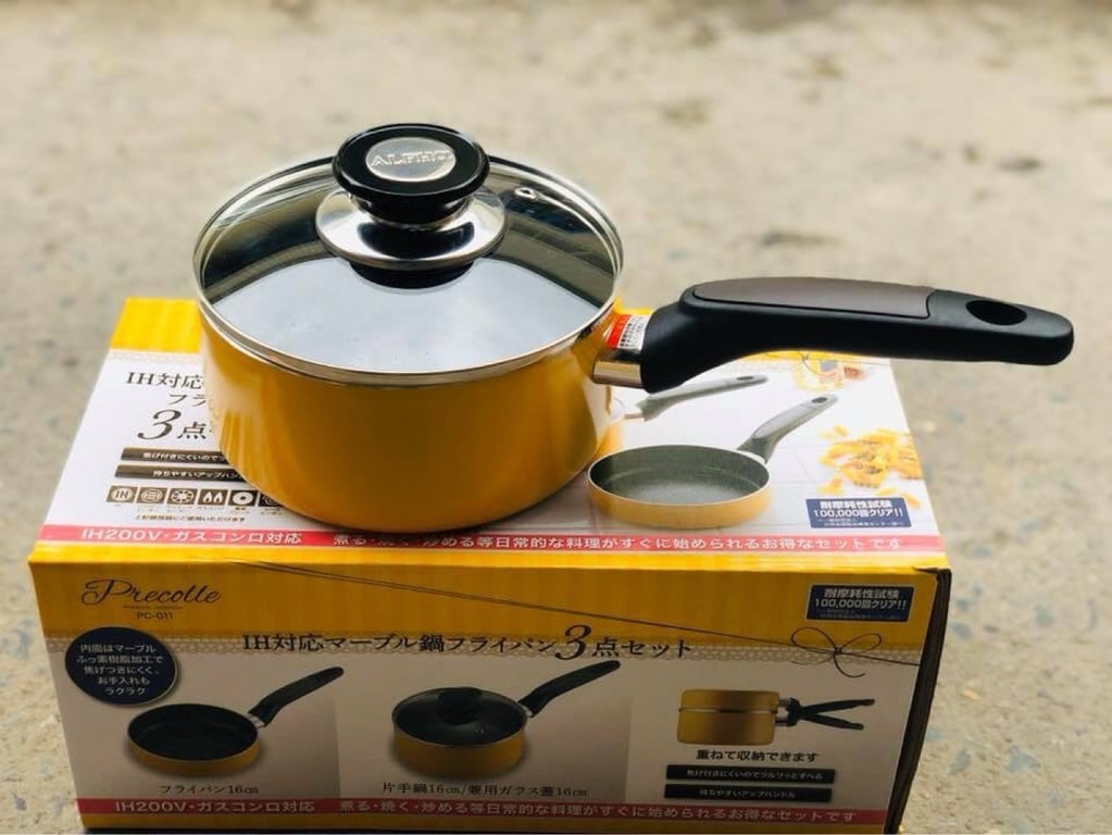 Set 2 nồi chảo 16cm kèm nắp đậy Pearl Nhật