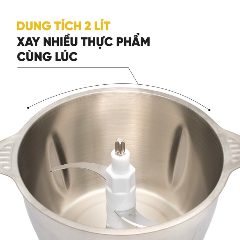 Máy Xay KUSCHELN 2L Cối Inox 304 Kèm Đầu Bóc Tỏi, Đánh Trứng