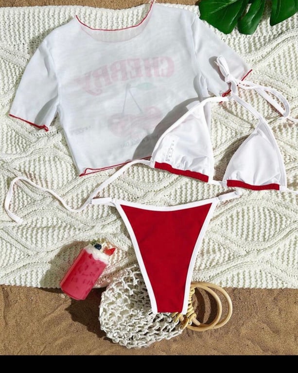 Bikini 3 món đỏ có áo
