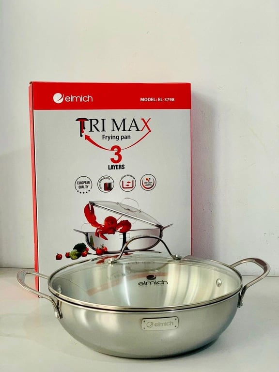 CHẢO XÀO INOX CAO CẤP 3 LỚP ĐÁY LIỀN ELMICH TRIMAX size 28-30