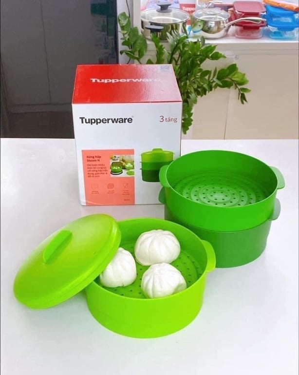 Xửng tupper xanh lá mạ 3 tầng