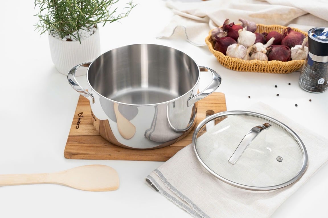 Nồi inox thân đáy liền Tri-Ply Silver Crown Kaiyo sz 18-20-24❤️