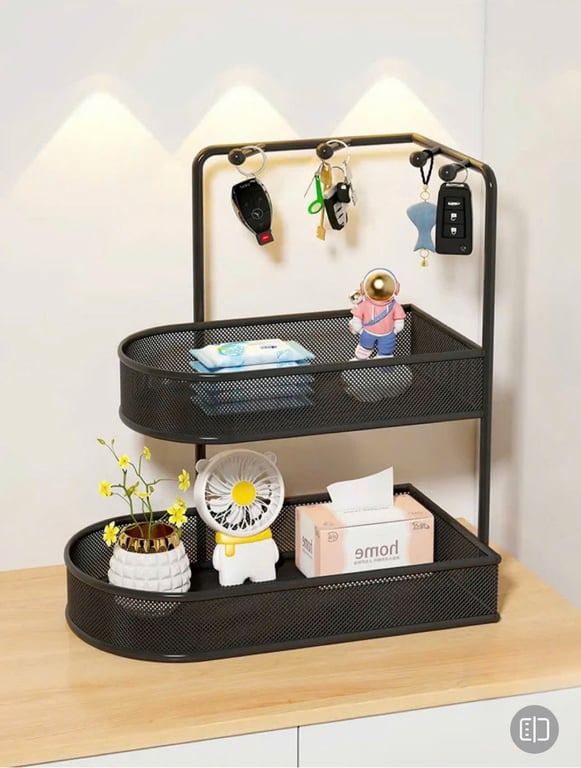 Kệ Inox 2 Tầng Có Thanh Cheo Kèm 5 Móc Tiện Lợi , Có Khay Mắt Cáo Đựng Đồ Đa Năng 📌
