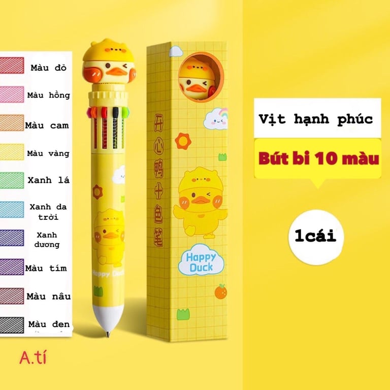 Set 10 Bút bi 10 ngòi 10 màu Gấu Nâu