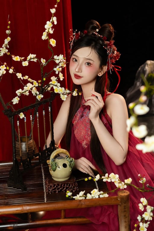 Yếm đỏ phối gấm ngực S/M