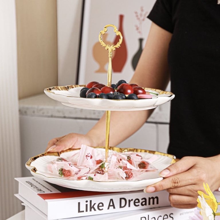 Khay để bánh kẹo, mứt tết chất liệu gốm sứ khung kim loại sang trọng - VS340