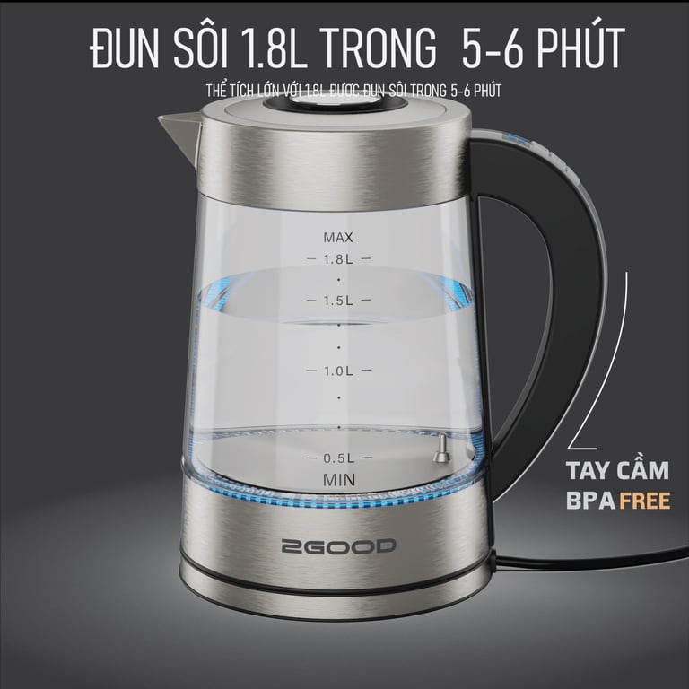 ẤM SIÊU TỐC 2GOOD G18 1.8L KÈM LÕI LỌC